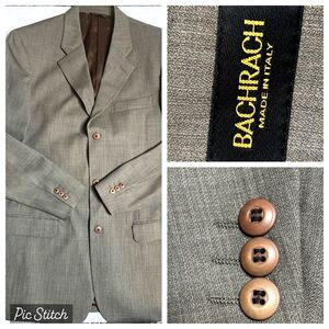 Bachrach‎ Men's Taupe 42L 100% Wool 3 Button Sport Coat Blazer Jacket Italy Made